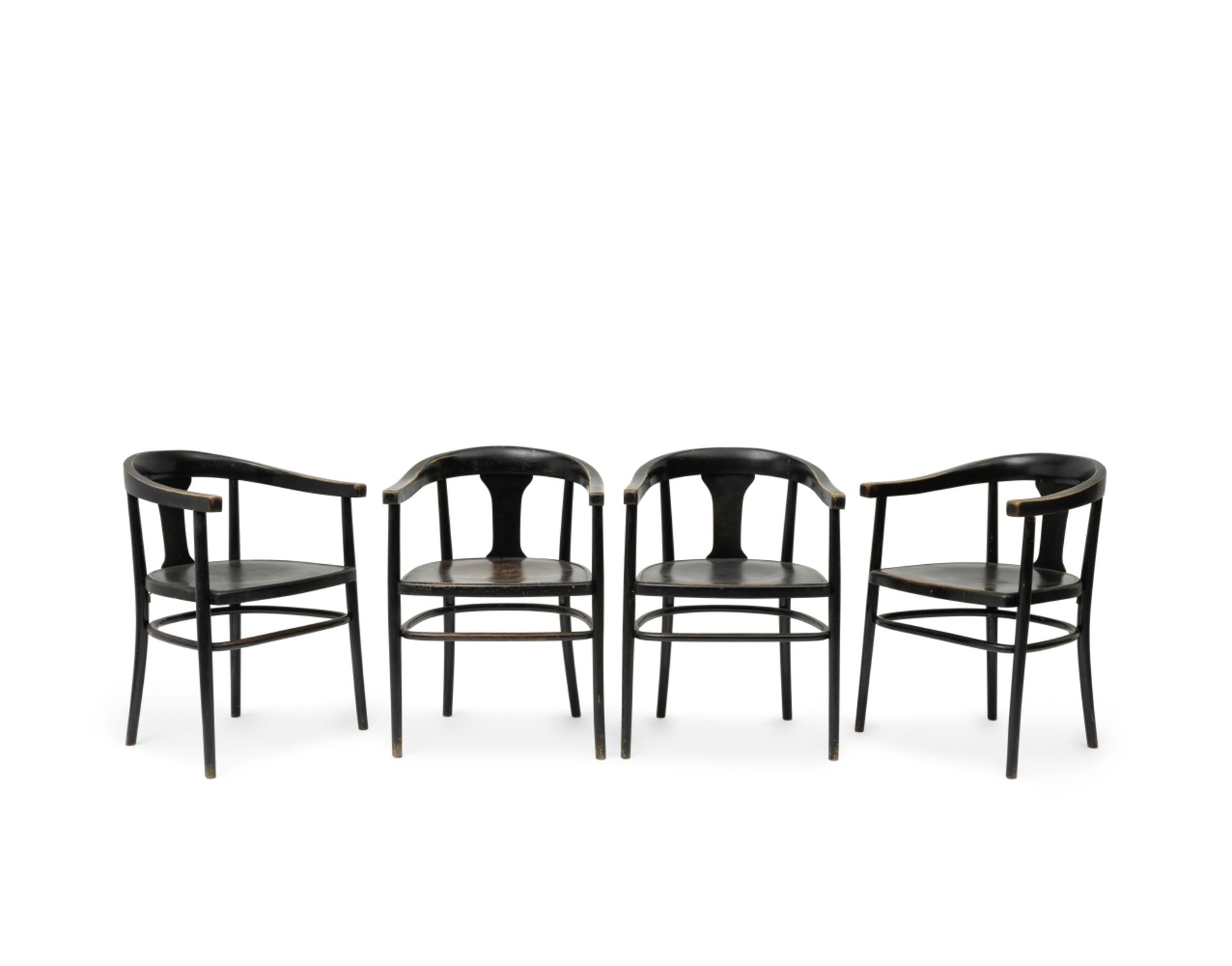 A set of four ebonised tub shaped armchairsMade by Fischel, Czechoslovakia, early 20th century (4)