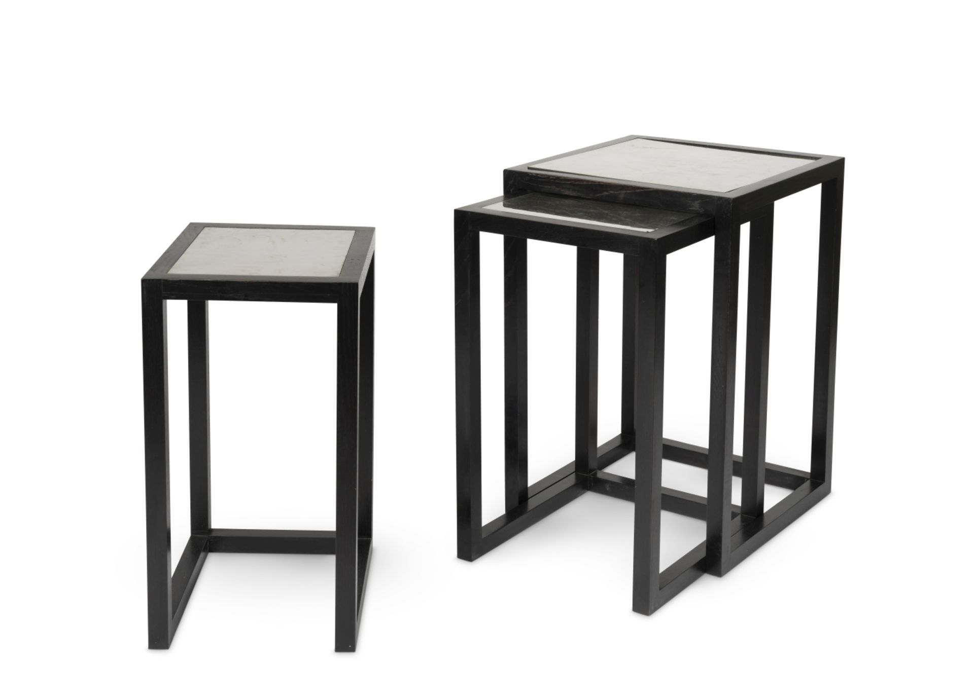 An ebonised and pewter nest of three occasional tables Designed by Sir Terence Conran (3)
