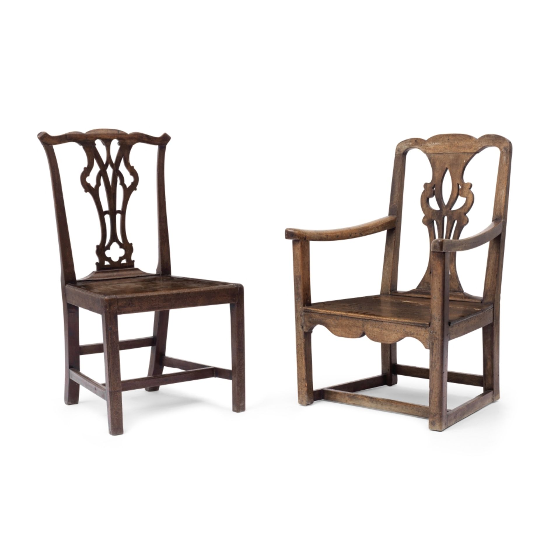 A George II mahogany dining chair, together with a George II armchair (2)