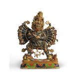 STATUETTE DE VAJRABHAIRAVA (EKAVIRA) EN TERRE CUITE ET BOIS POLYCHROME TIBET, XVIIIE/XIXE SI&#200...