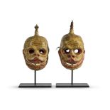 DEUX MASQUES T&#202;TE DE MORT DE LA DANSE DES SQUELETTES EN PAPIER-M&#194;CH&#201; MONGOLIE, XIX...