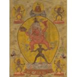 TANGKA EN SOIE APPLIQU&#201;E ET BROD&#201;E REPR&#201;SENTANT RAGAVAJRA GANAPATI TIBET OU MONGOL...