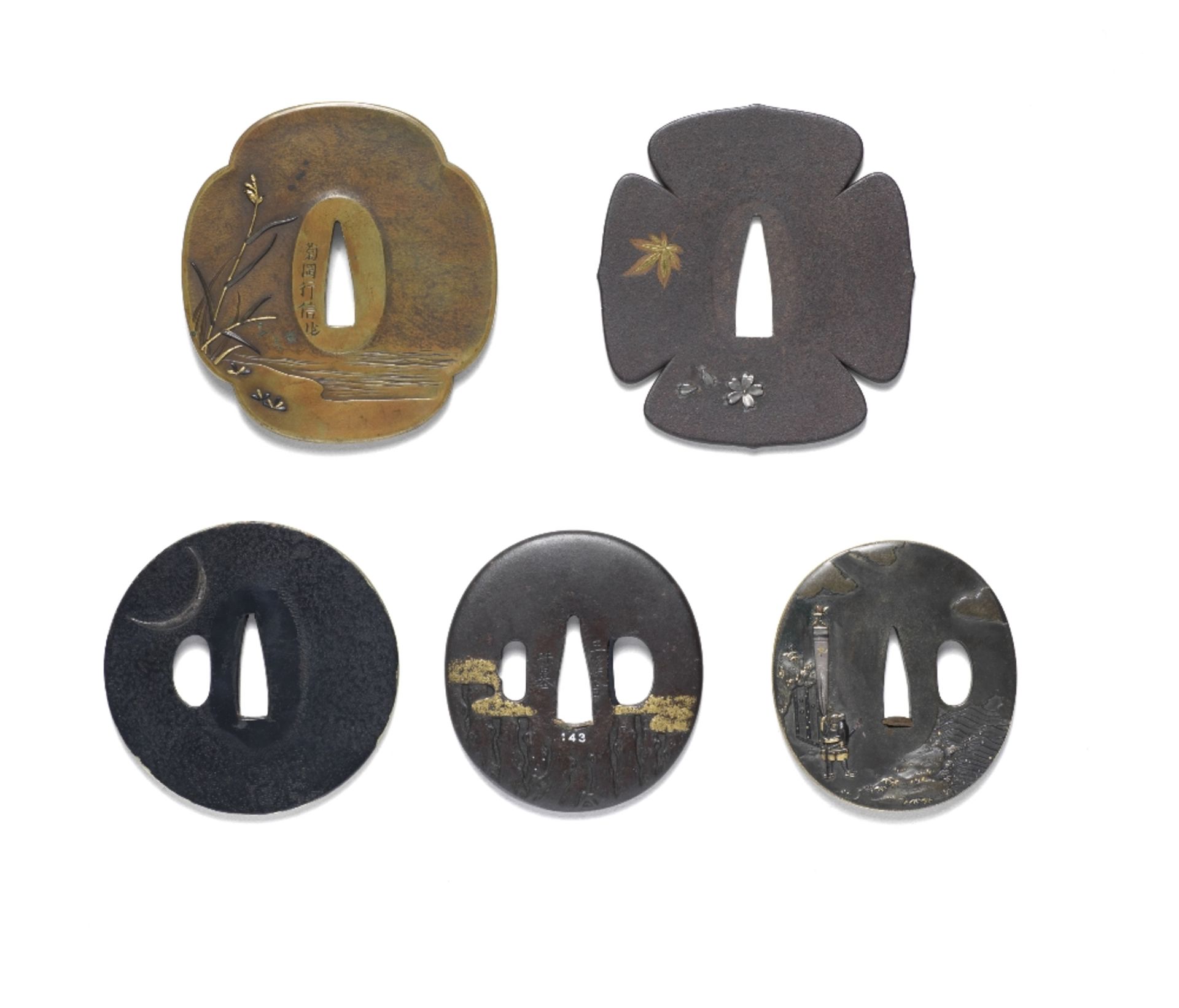 FIVE TSUBA (HAND GUARDS) Edo period (1615-1868), late 18th to mid-19th century (5) - Image 2 of 2