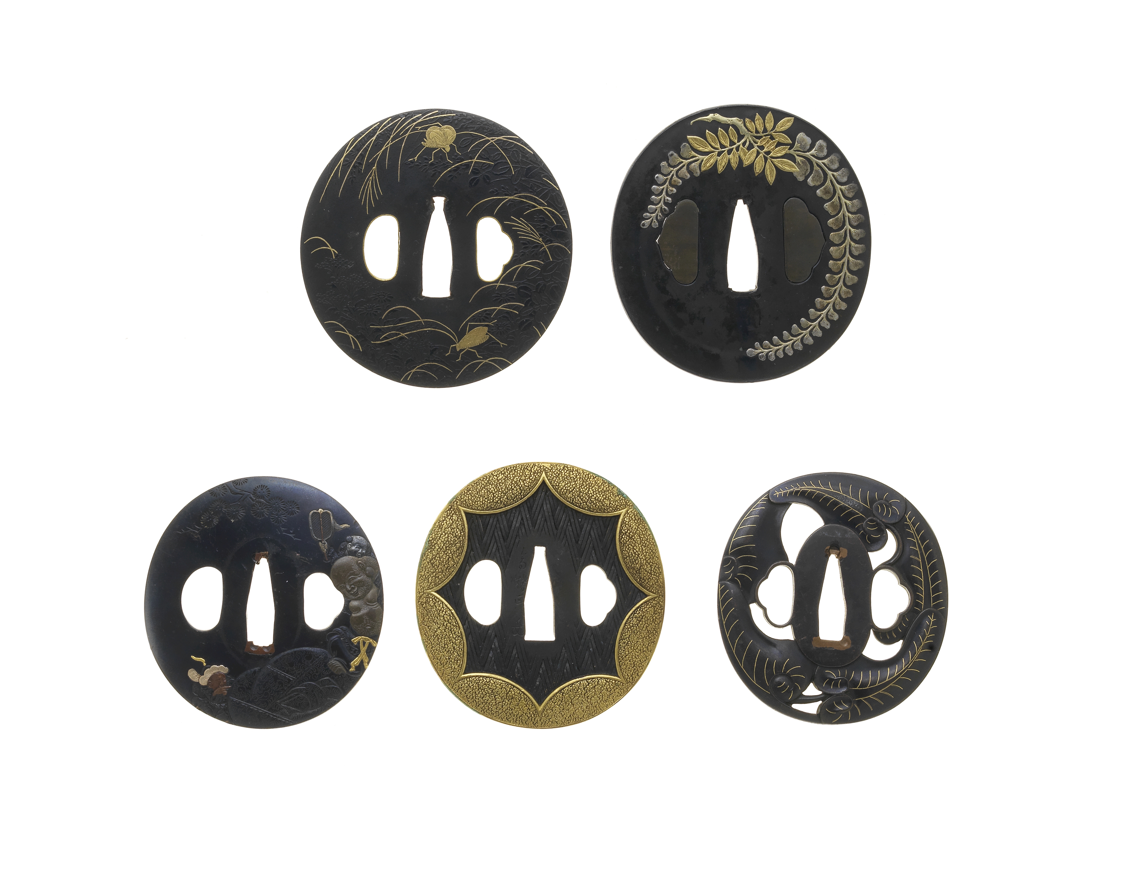 FIVE TSUBA (HAND GUARDS) Edo period (1615-1868), 18th to 19th century (5)