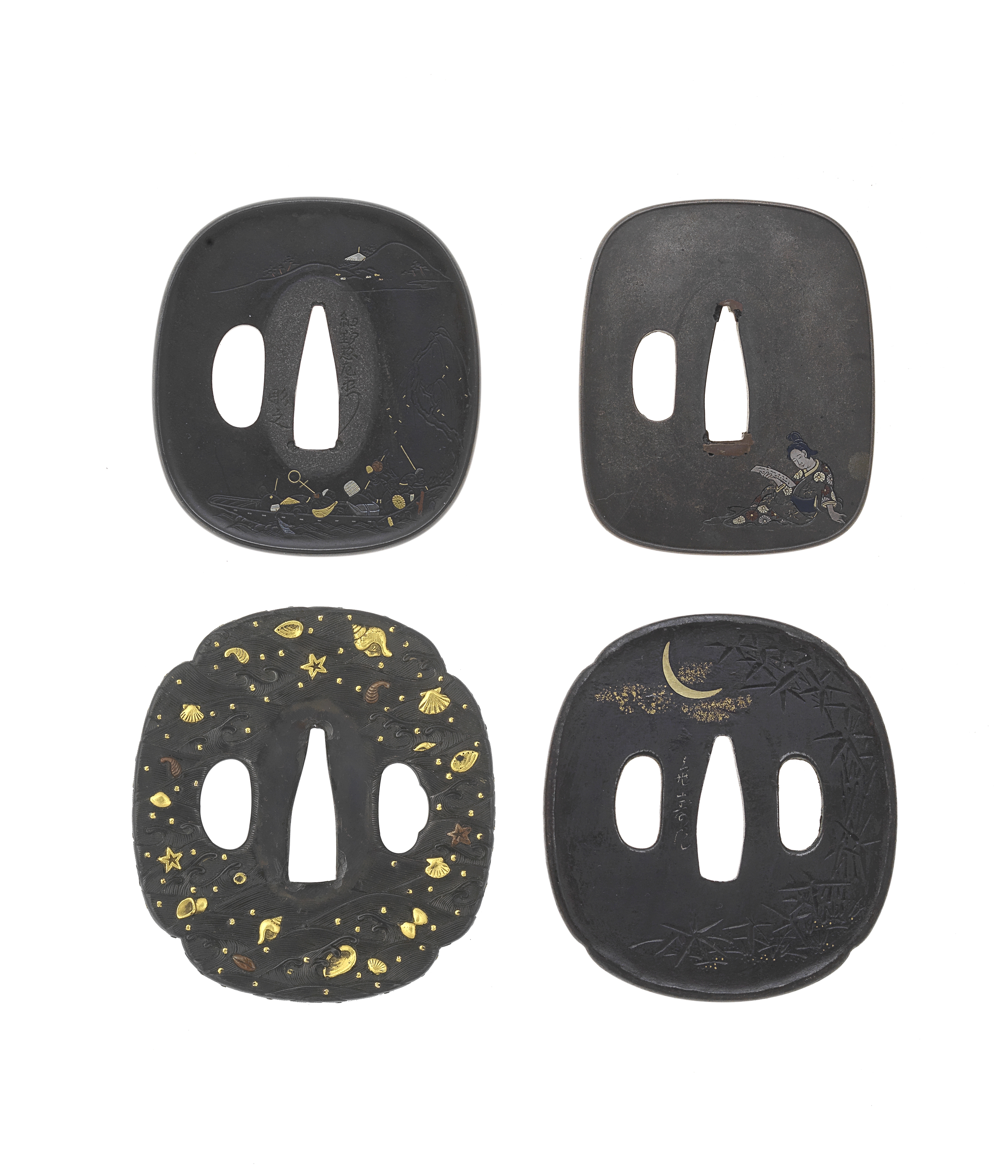 FOUR TSUBA (HAND GUARDS) Edo period (1615-1868), 17th to 19th century (8)