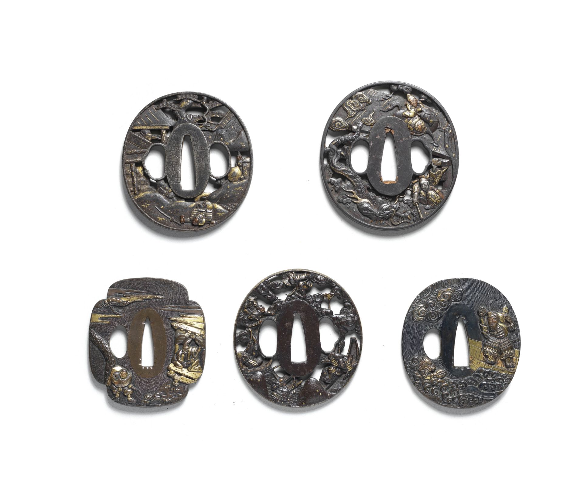 FIVE TSUBA (HAND GUARDS) Edo period (1615-1868), 18th to 19th century (5)
