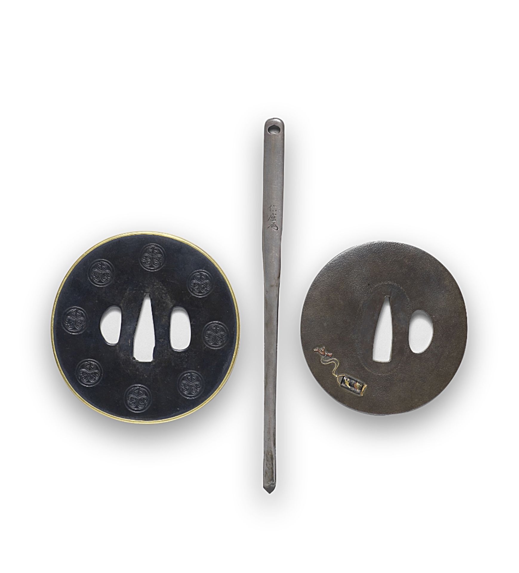 TWO TSUBA (HAND GUARDS) AND A KOGAI (SKEWER) Edo period (1615-1868), early/mid-19th century (3) - Image 2 of 2
