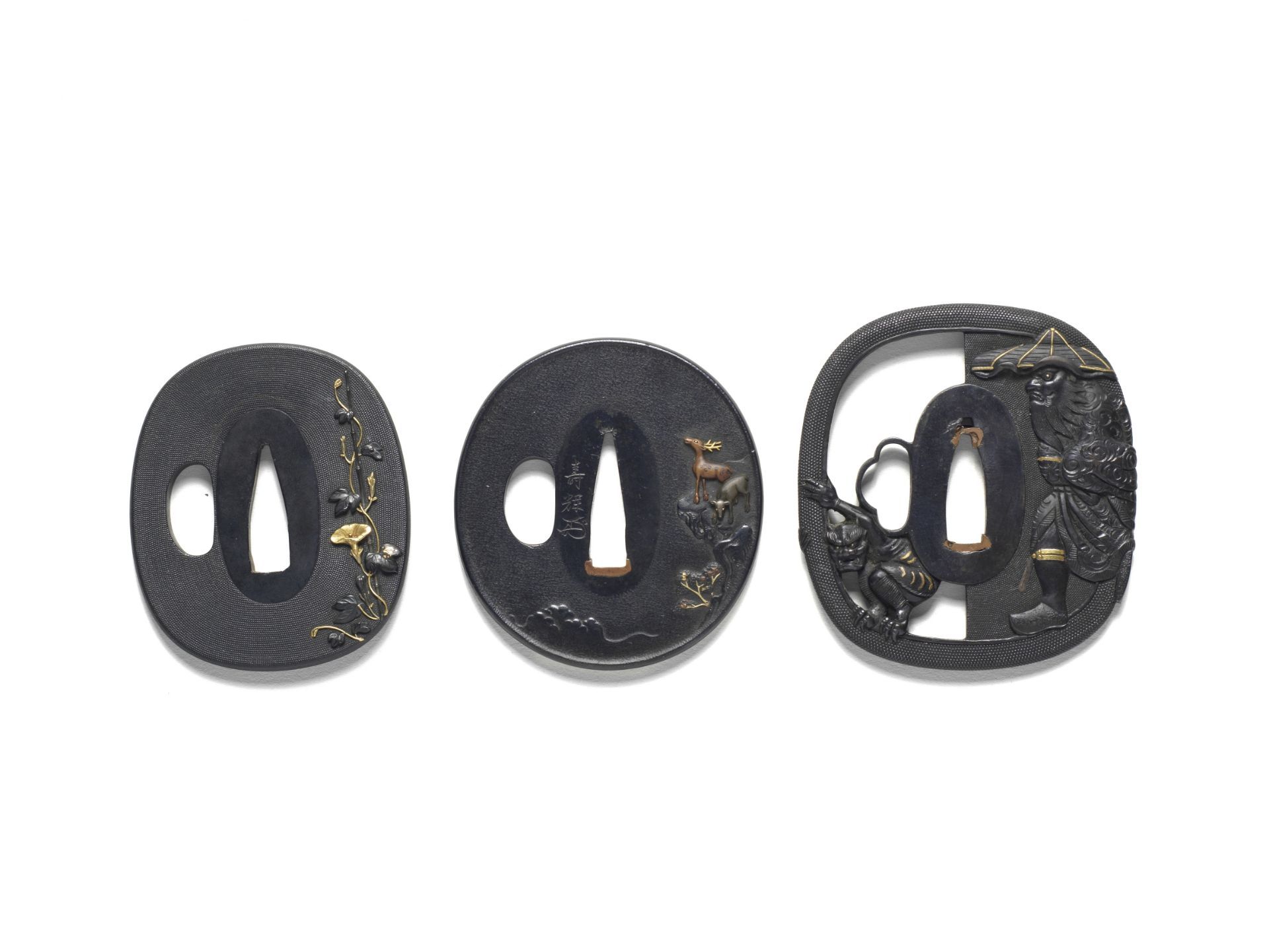 THREE SHAKUDO TSUBA (HAND GUARDS) Edo period (1615-1868), late 18th to 19th century (3)