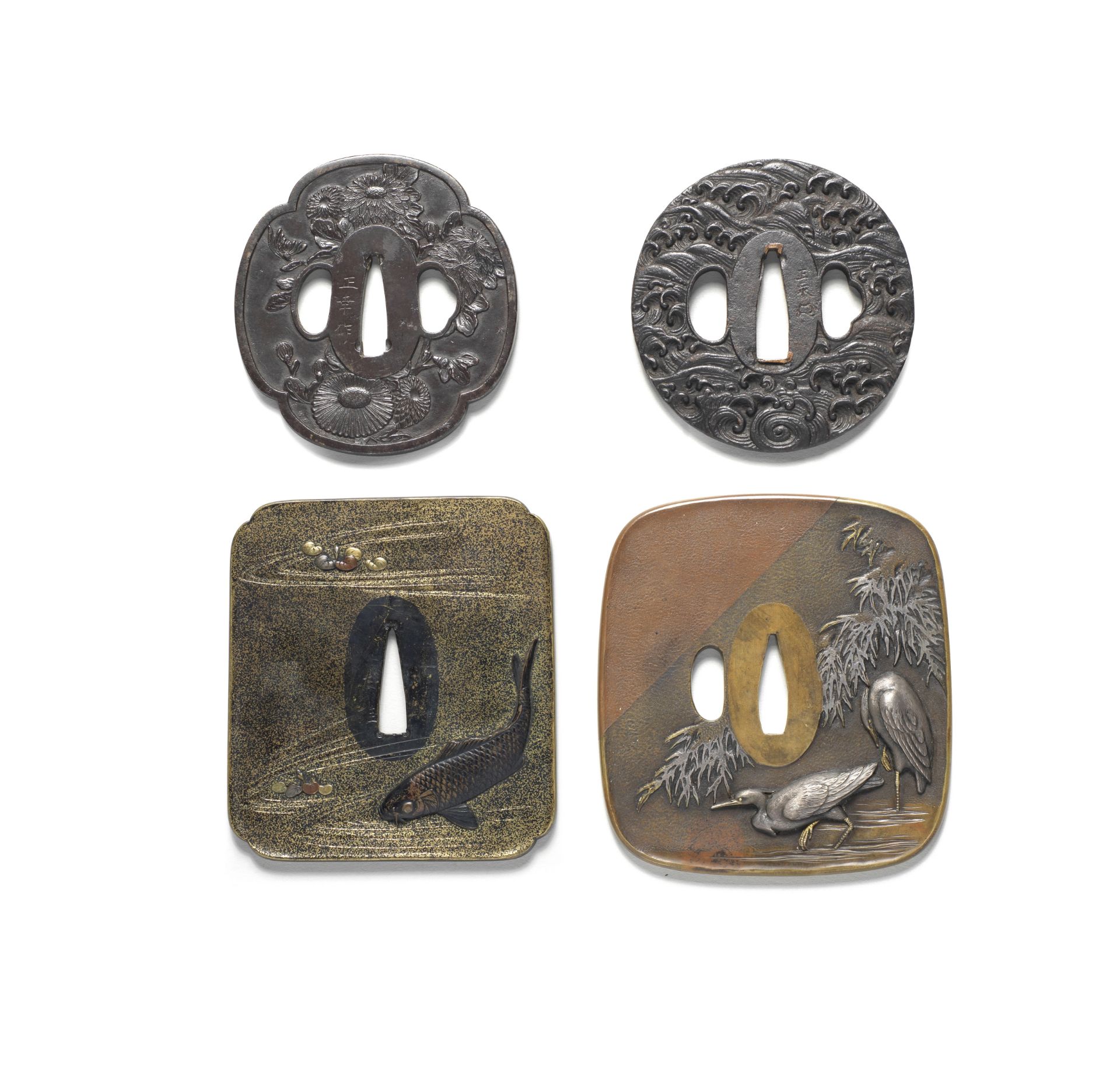 FOUR TSUBA (HAND GUARDS) Edo period (1615-1868) and Meiji era (1868-1912), late 18th to early 20t...