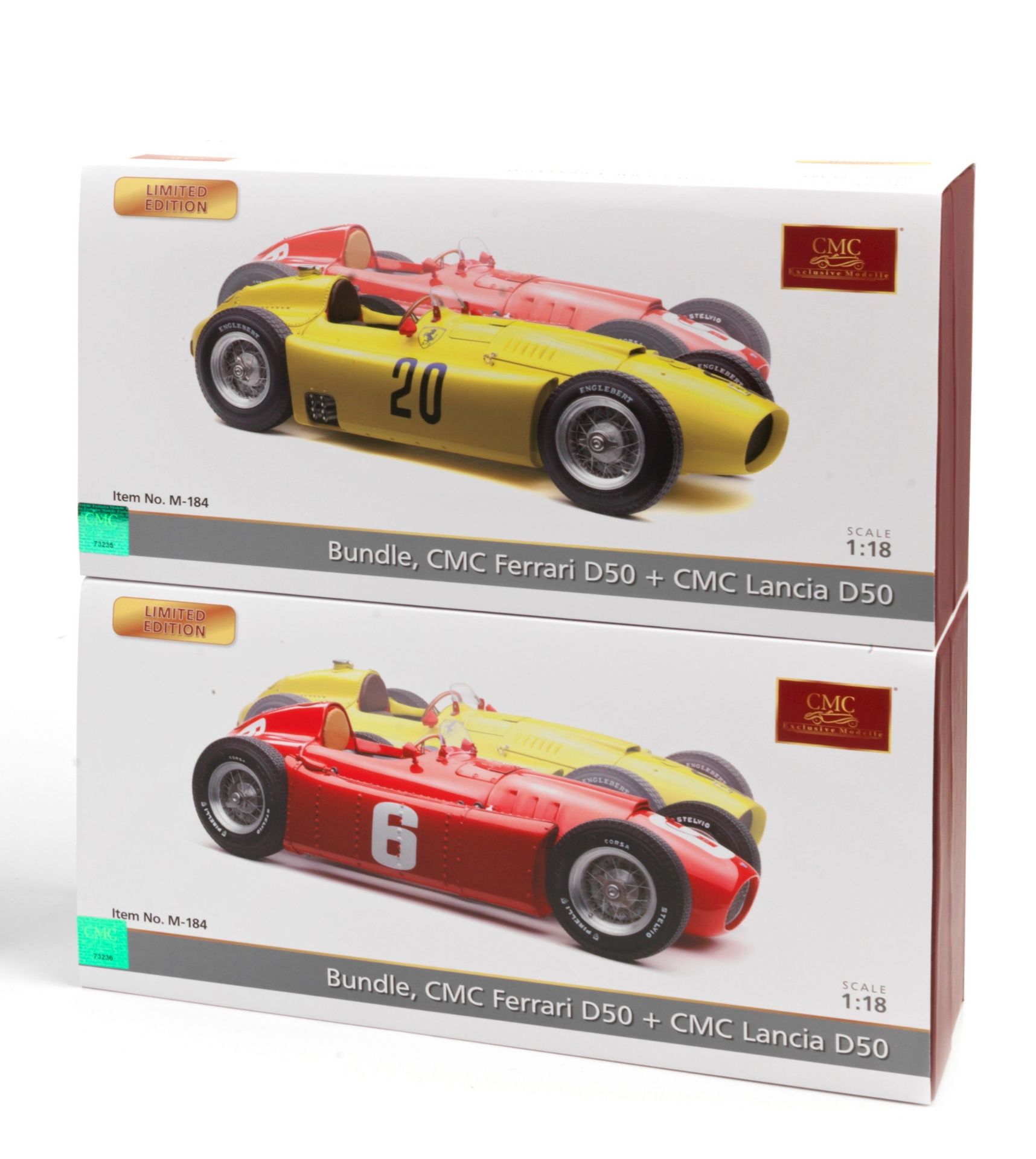 Two boxed 1:18 scale 1955 Lancia D50 and 1956 Ferrari D50 Grand Prix limited edition two-model 'B...