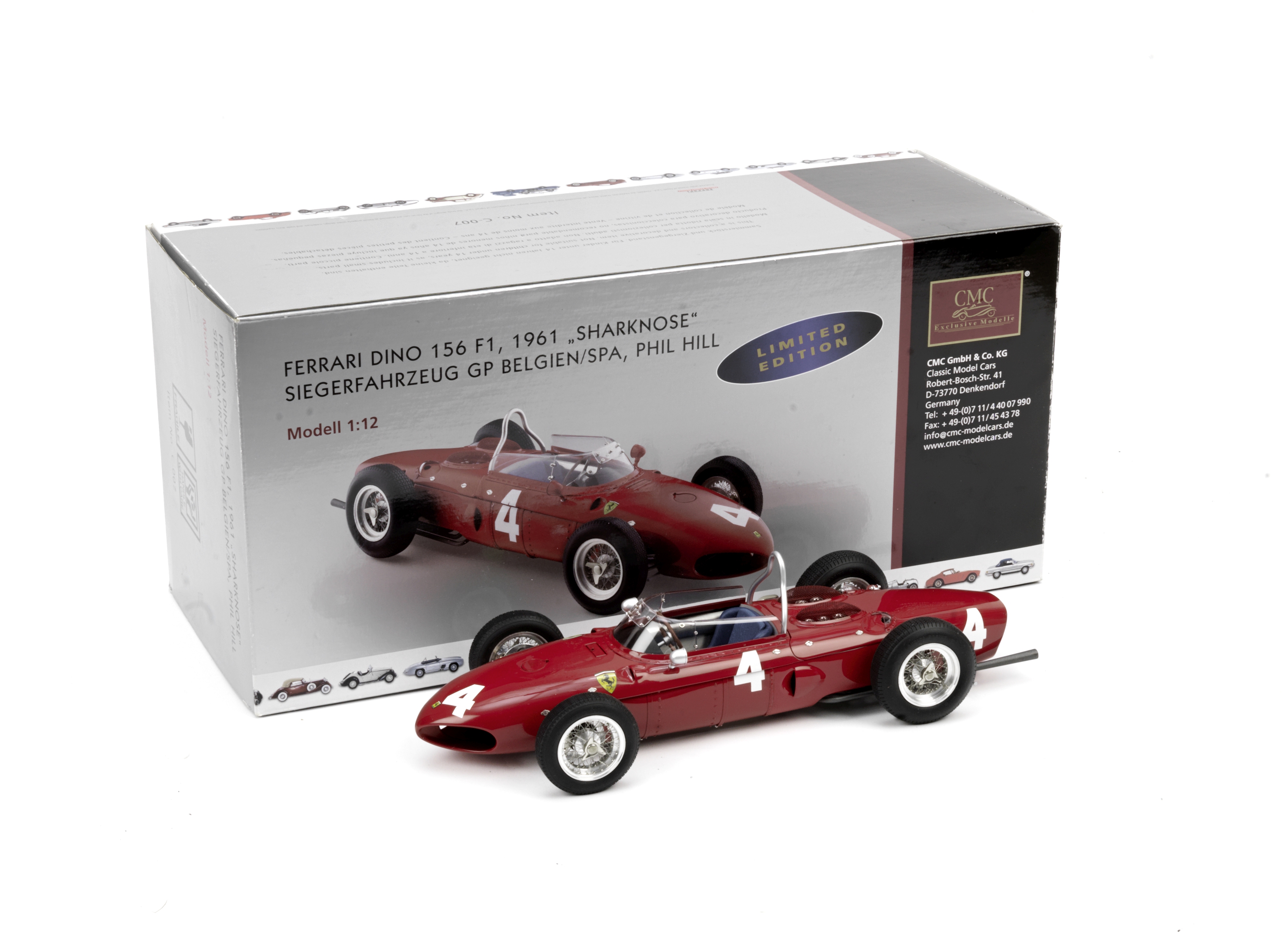 A boxed 1:12 scale limited edition model of the Phil Hill 1961 Belgian GP winning Ferrari Dino 15...