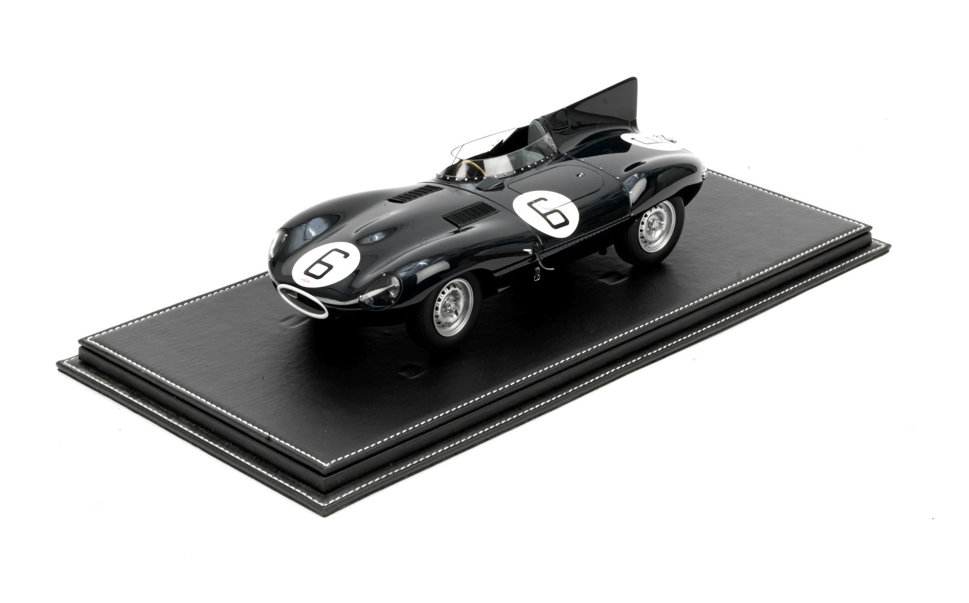A 1:12 scale hand-built model of the Hawthorn/Bueb 1955 Le Mans winning Jaguar D-Type, by Autoart...