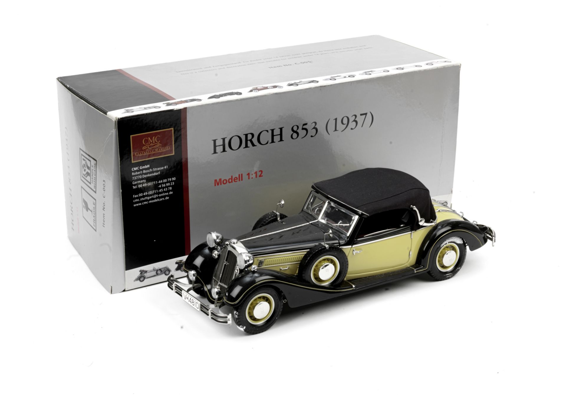 A boxed 1:12 scale model of a 1937 Horch 853, by CMC Models of Germany,