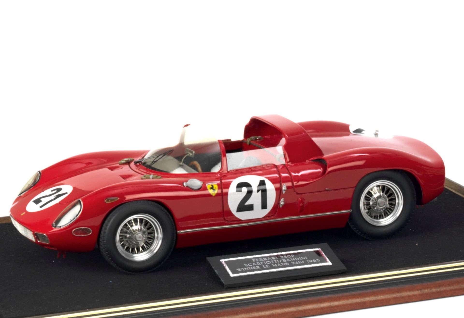 A 1:12 scale model of the 1963 Le Mans winning Ferrari 250P, by Midland Racing Models,