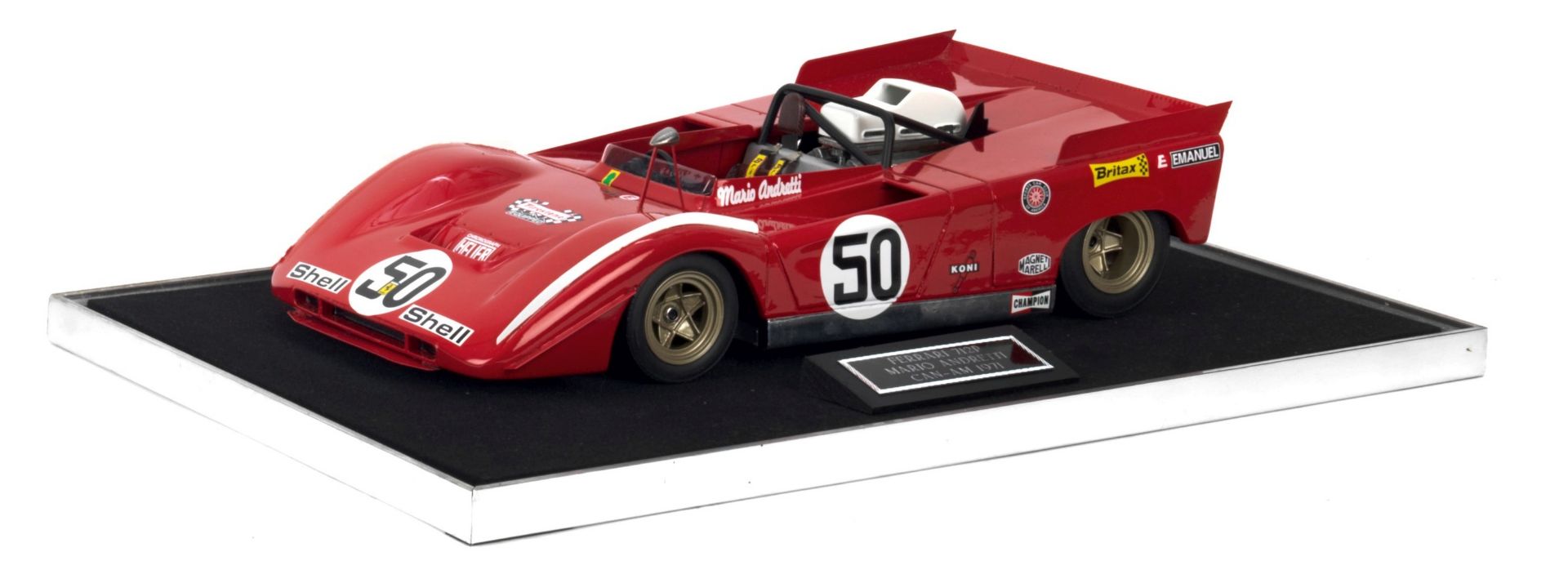 A 1:12 scale model of Mario Andretti's 1971 Can-Am Watkins Glen Ferrari 712, by Midland Racing Mo...