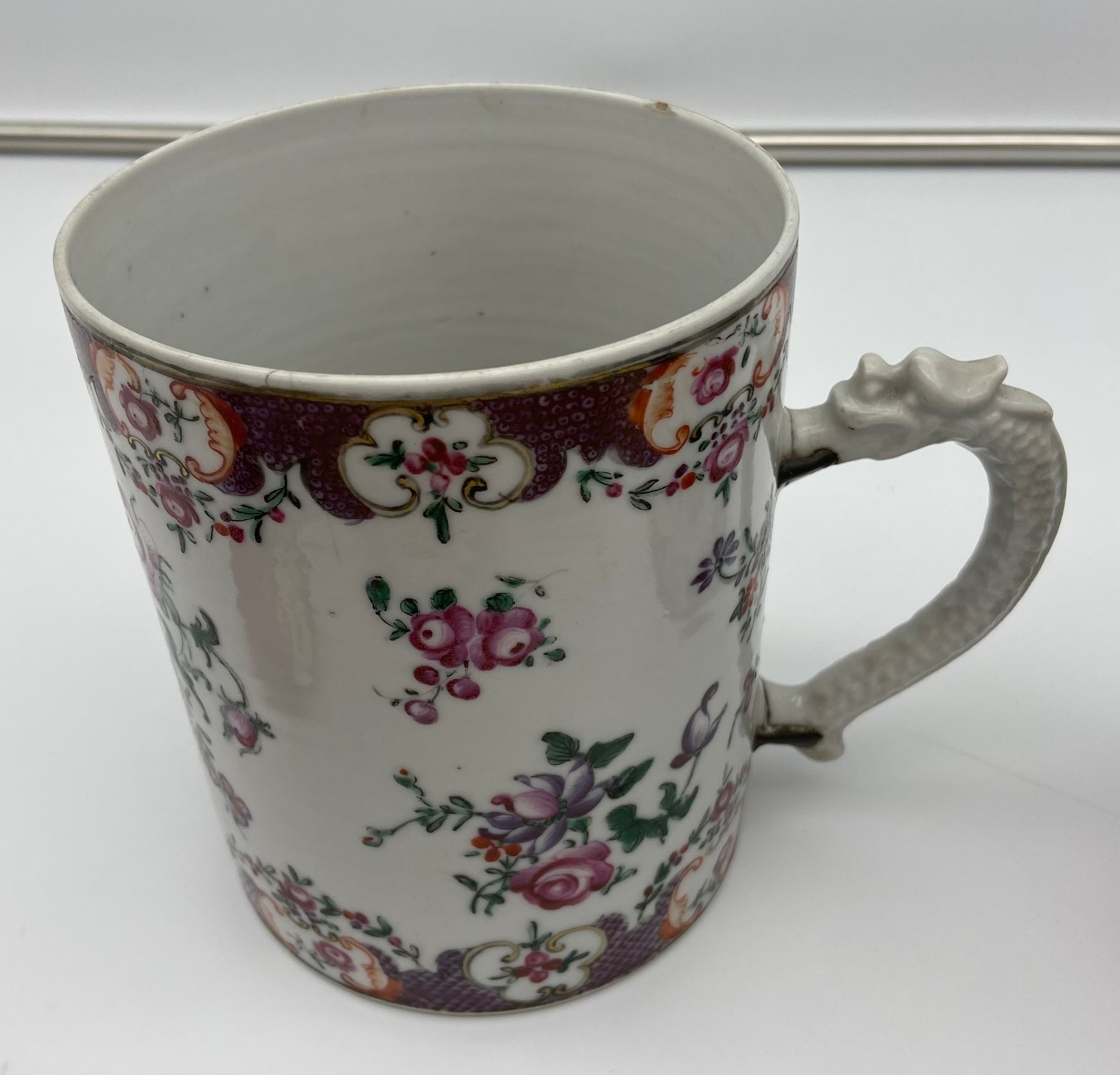 A Collection of antique porcelain to include two panel painted Meissen style loving cups with - Image 6 of 7