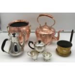 A Quantity of Silver plate and copper wares. Includes Mappin & Webb hammered Princes plate tea