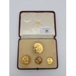 1937 Gold Proof Sovereign four coin set boxed. This scarce 1937 set features a proof Quintuple sove