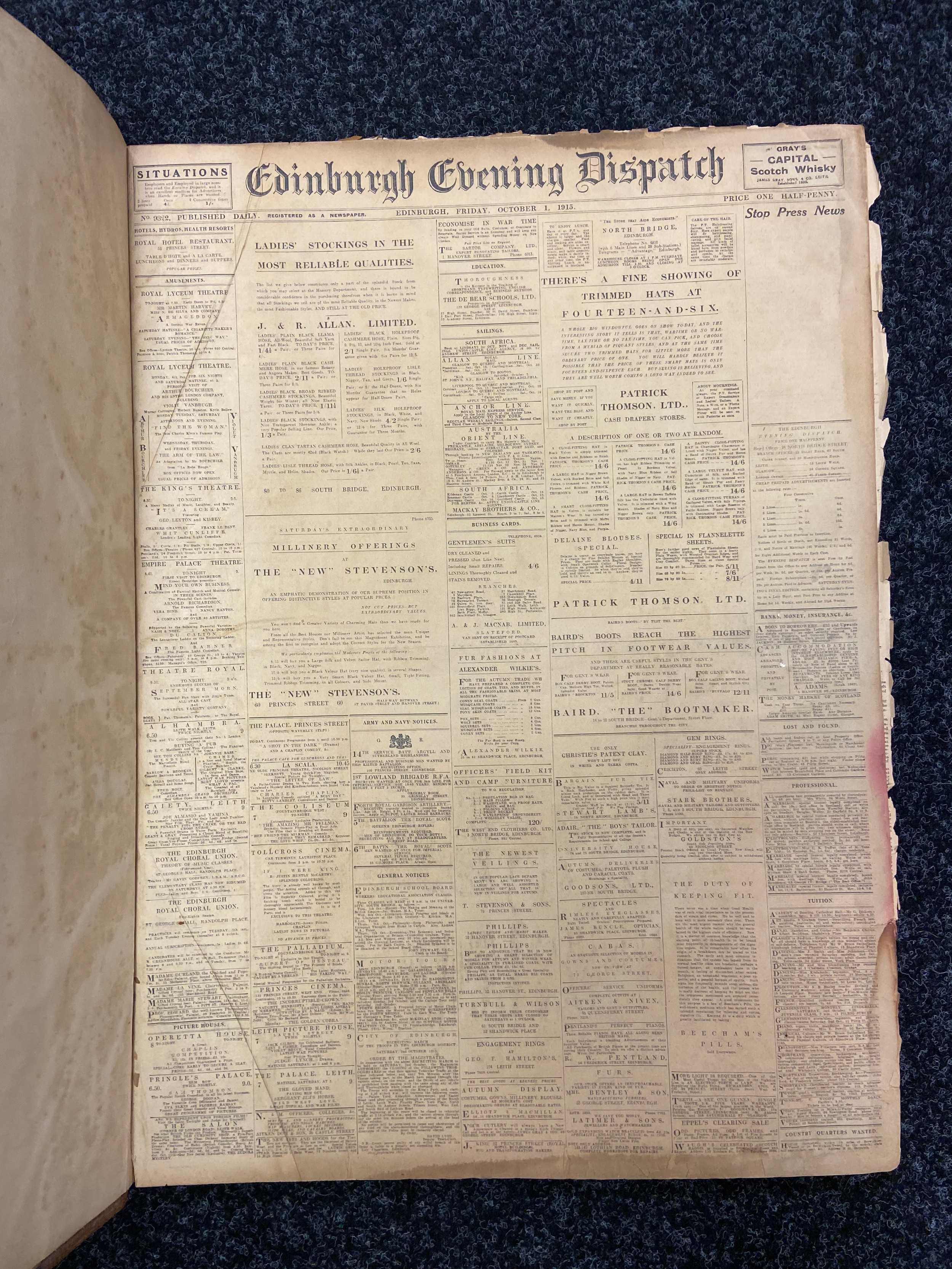 A Large Evening Dispatch 1st edition newspaper clips from 0ct- Dec dated 1915 - Bild 3 aus 6