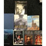 Nine books with topics History, Great Britain, Atlas of The World, 5000 Years of Battles etc