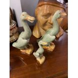 A Set of three Chinese Celadon green glazed duck figures. Impress marking to the base.