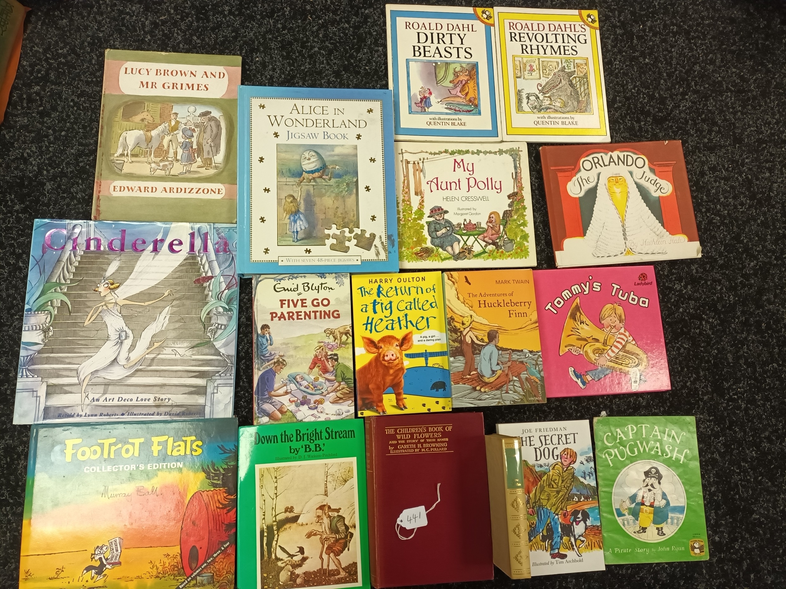 Various children's books to include Cinderella, Alice in Wonderland jigsaw story, The Adventures