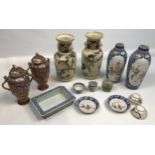 A Selection of 19th century Chinese and Japanese porcelain vases, temple jars, drip tray, cups and
