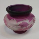 A Silhouette floral and foliage small vase. Signed Galle. [7cm in height, 9cm in diameter]
