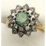 A Ladies 18ct yellow gold, Emerald and diamond ring.[Ring size N][5.53grams]