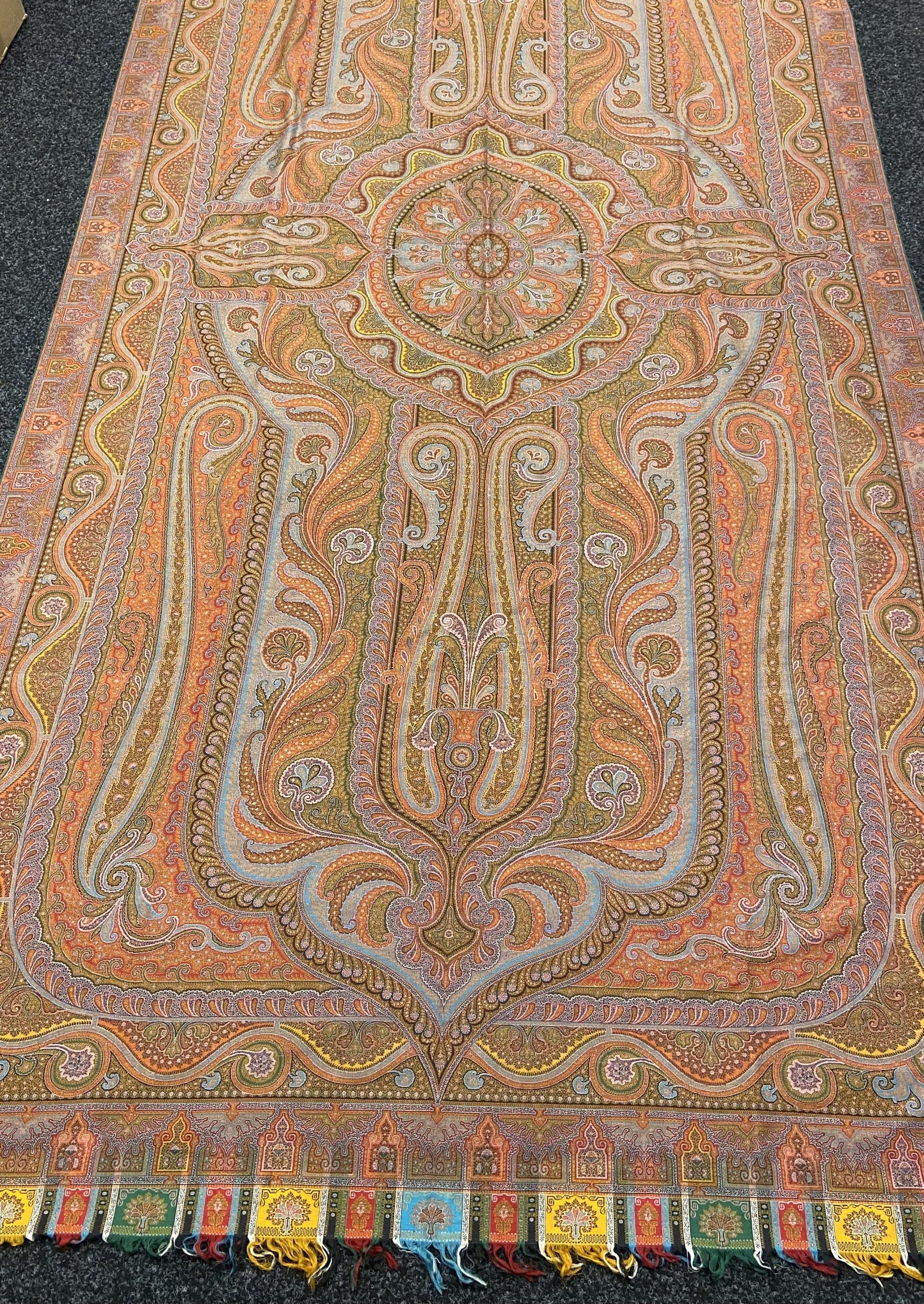 A Large Antique hand woven paisley shawl pattern rug/ wall hanger. [340x164cm] - Image 2 of 4