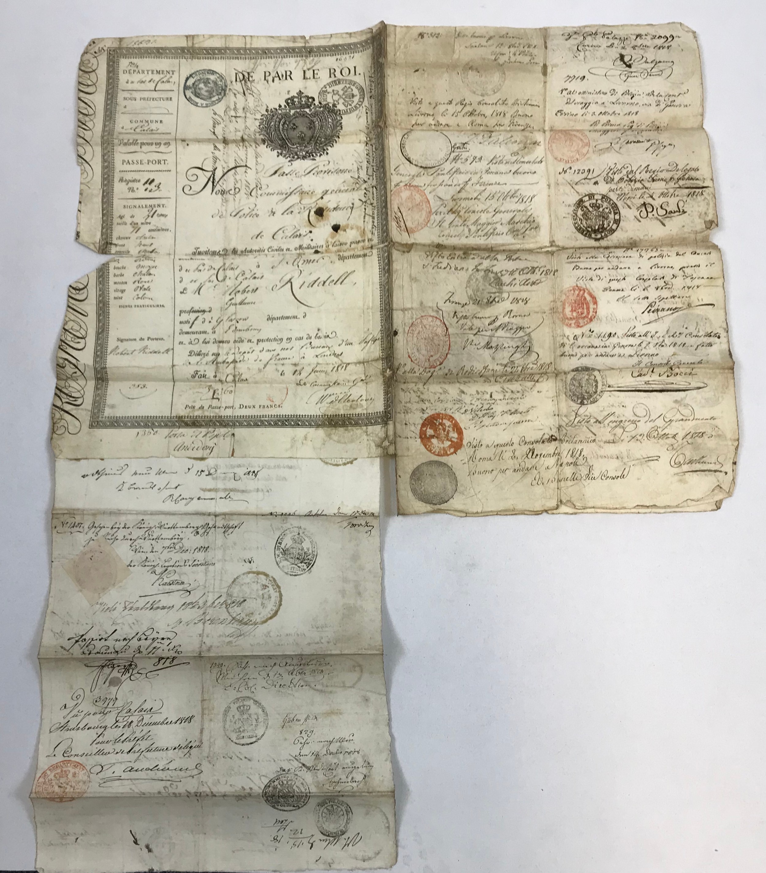 Antique Passport 1818 belonging to Robert Riddell.