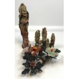 A Lot of three Chinese hand carved items to include jade and hardstone flower sculpture, Chinese