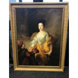 A Large 20th century oil painting on canvas depicting a lady of some importance. Fitted with a large