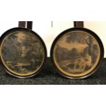 A Lot of two 18th century engravings depicting forest and landscape images. Fitted within wooden