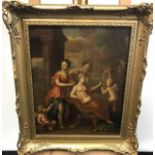 An 18th/19th century oil painting on canvas depicting lady of importance with servants and