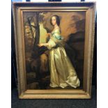 A Large 20th century oil painting on canvas depicting a lady of some importance. Fitted with a large