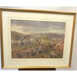 An original watercolour depicting a Scottish and English battle scene, signed Watson Wood. [Frame