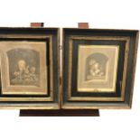 Two 18th century engravings titled 'Le Petit Puysicien & L'Observateur Distrait.' Fitted within