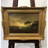 An 18th/ 19th century oil painting on board depicting eerie cottage scene. Signed IME to left hand