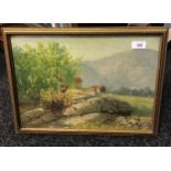 Antique oil painting depicting mountain landscape, Signed A Dilen, dated 1901.[Frame 35x47cm]