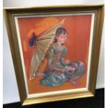 Josephine Graham (1915-1999) Original painting on board titled 'Girl with Parasol' Originally bought
