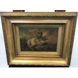 An Antique painting Depicting George and dragon style painting. Painted on a sheet of metal,