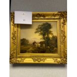 Horatio McCulloch [1805-1867] Original oil painting on wood depicting farm workers, horses and