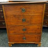 Georgian chest, the rounded rectangular top above a bank of graduating drawers, raised on carved