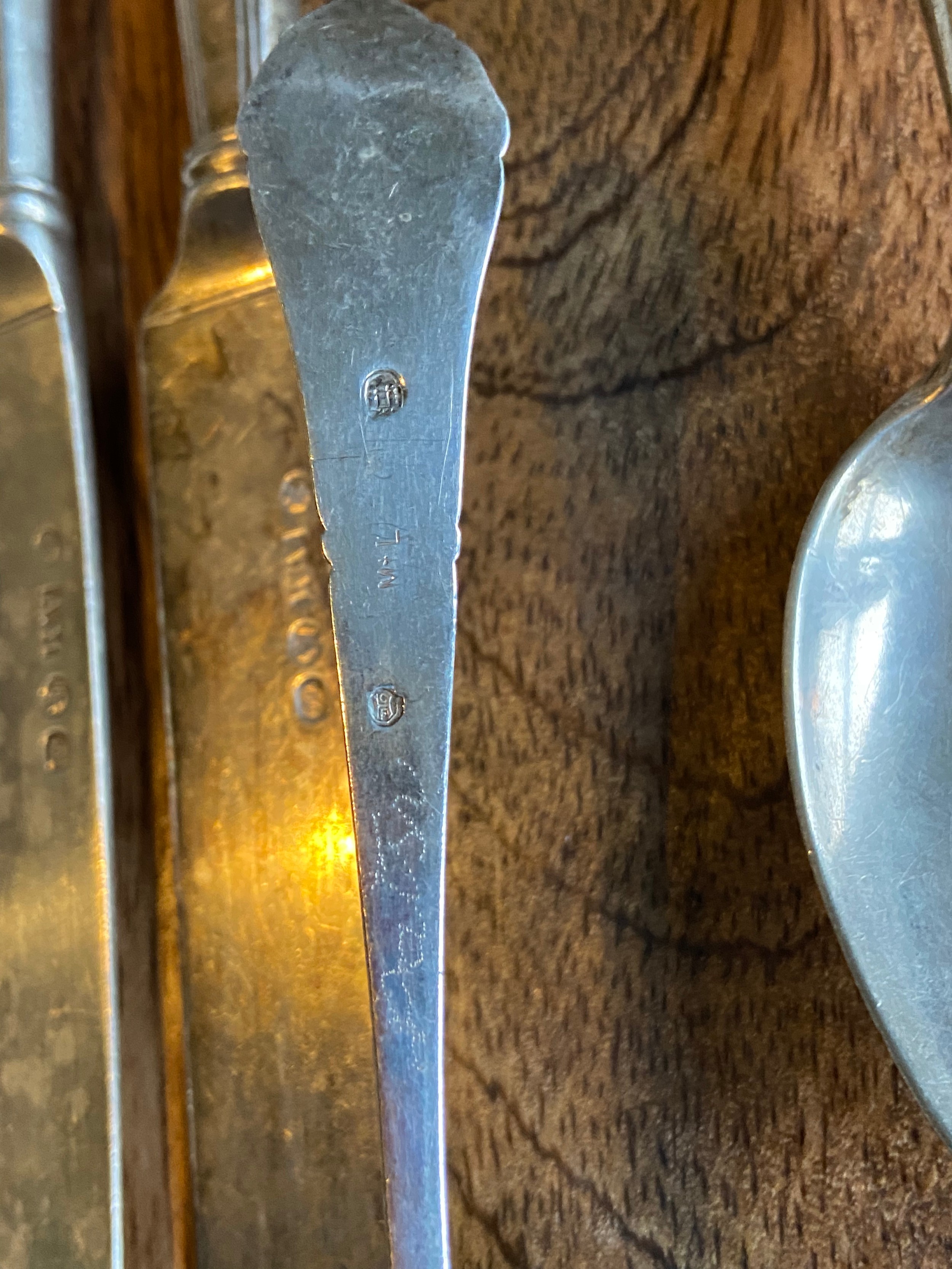 A Selection of Danish silver marked knives, and spoons. Markers mark of long ornate tea spoon- - Image 3 of 5