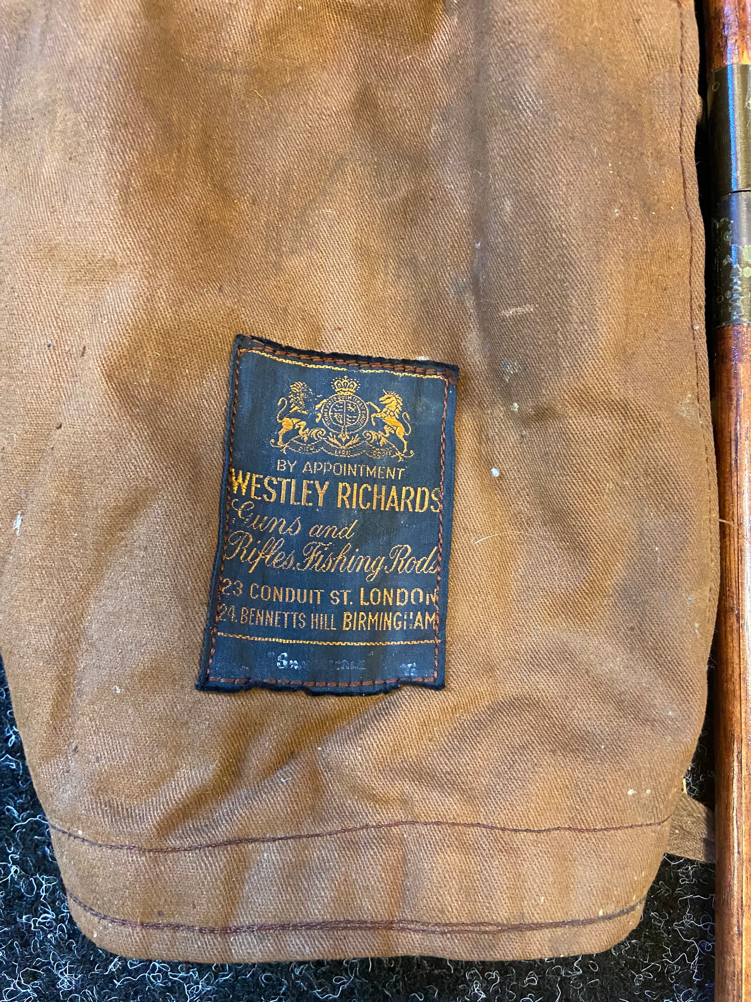 Antique gilt brass companion set and Westley Richards dun cleaning rods with bag. - Image 3 of 3