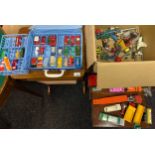 Collection of playworn vehicles; Matchbox, Corgi etc, together with a Matchbox case