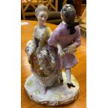 Antique Foreign Couple dancing figurine in a Meissen style, Blue cross line marking with single blue