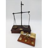 Antique letter scales with weights [S.Maw, Son & Sons, Aldersgate St, London], together with