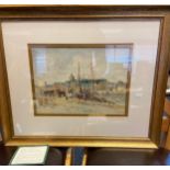 Watercolour, depicting harbour/town scene, [Frank Laing] [1862-1907, Scottish] [Frame-52x63cm]